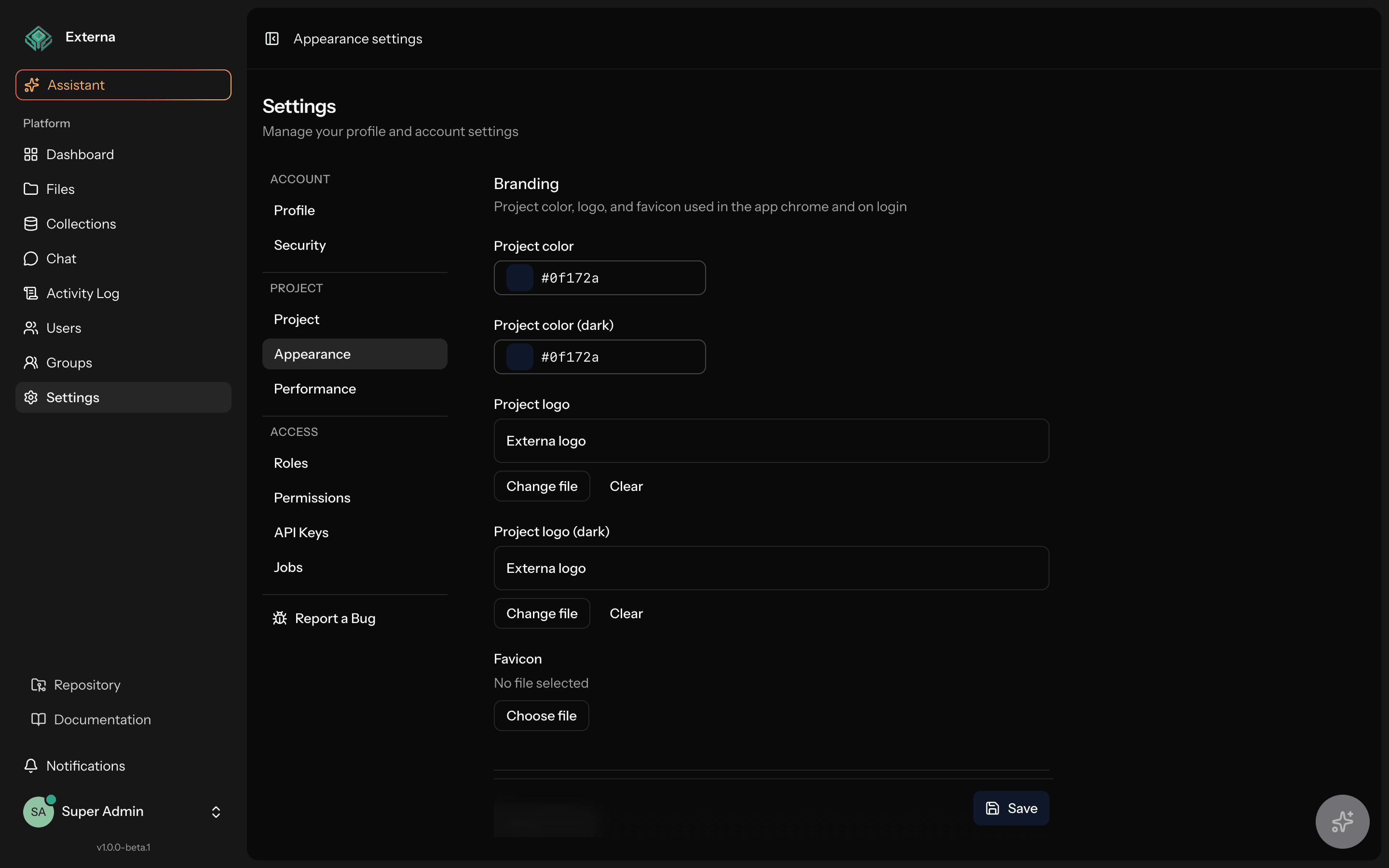 Appearance settings