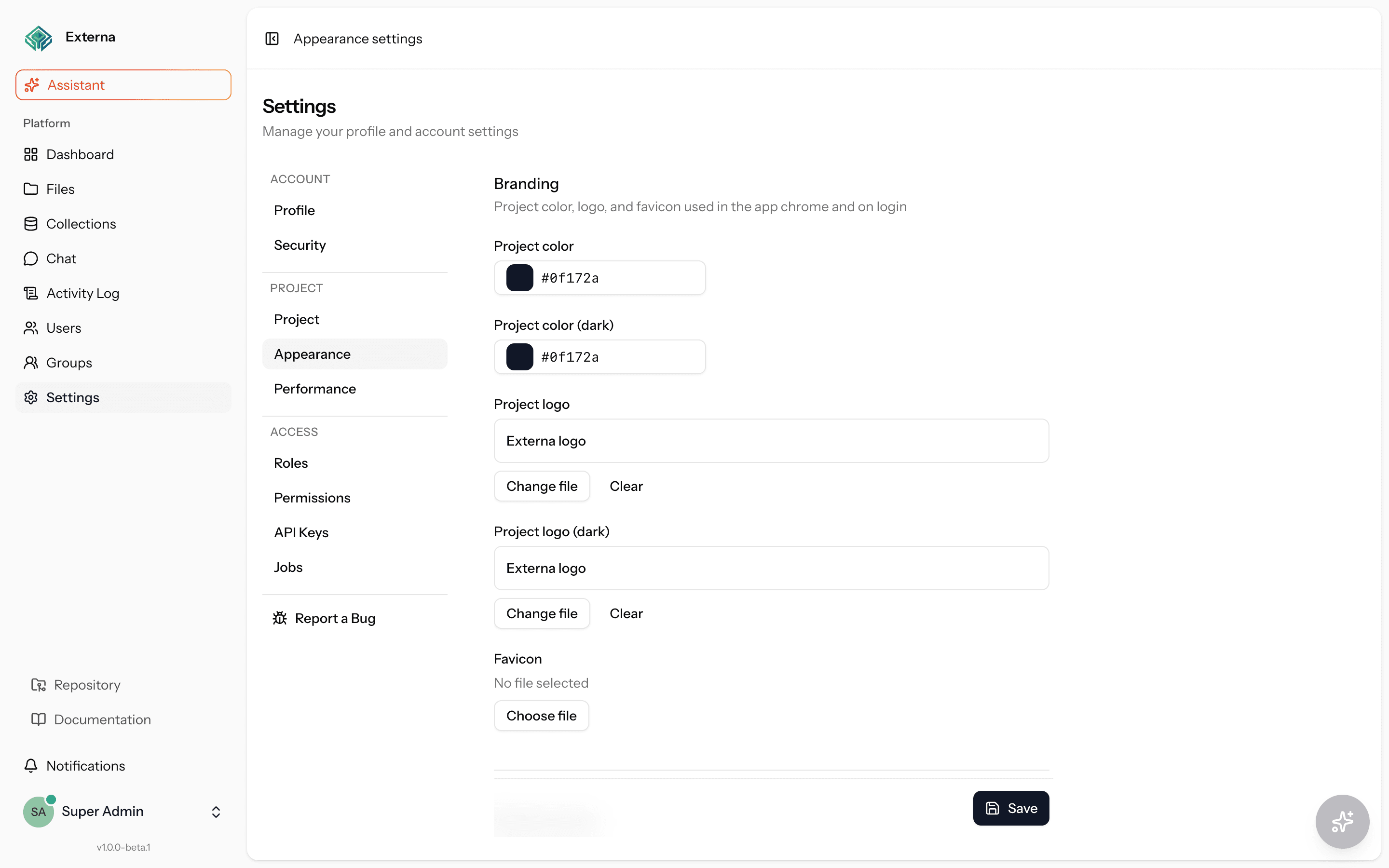 Appearance settings