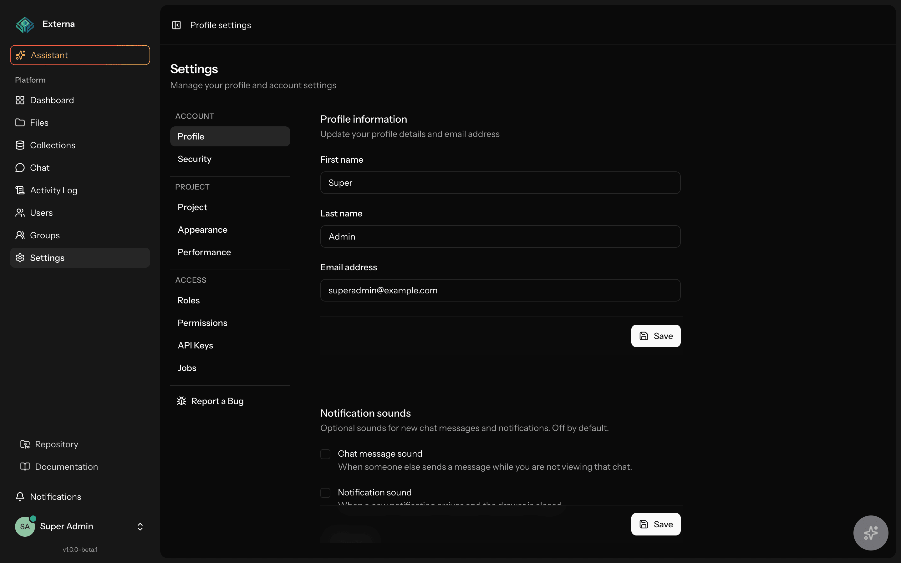 Account profile settings