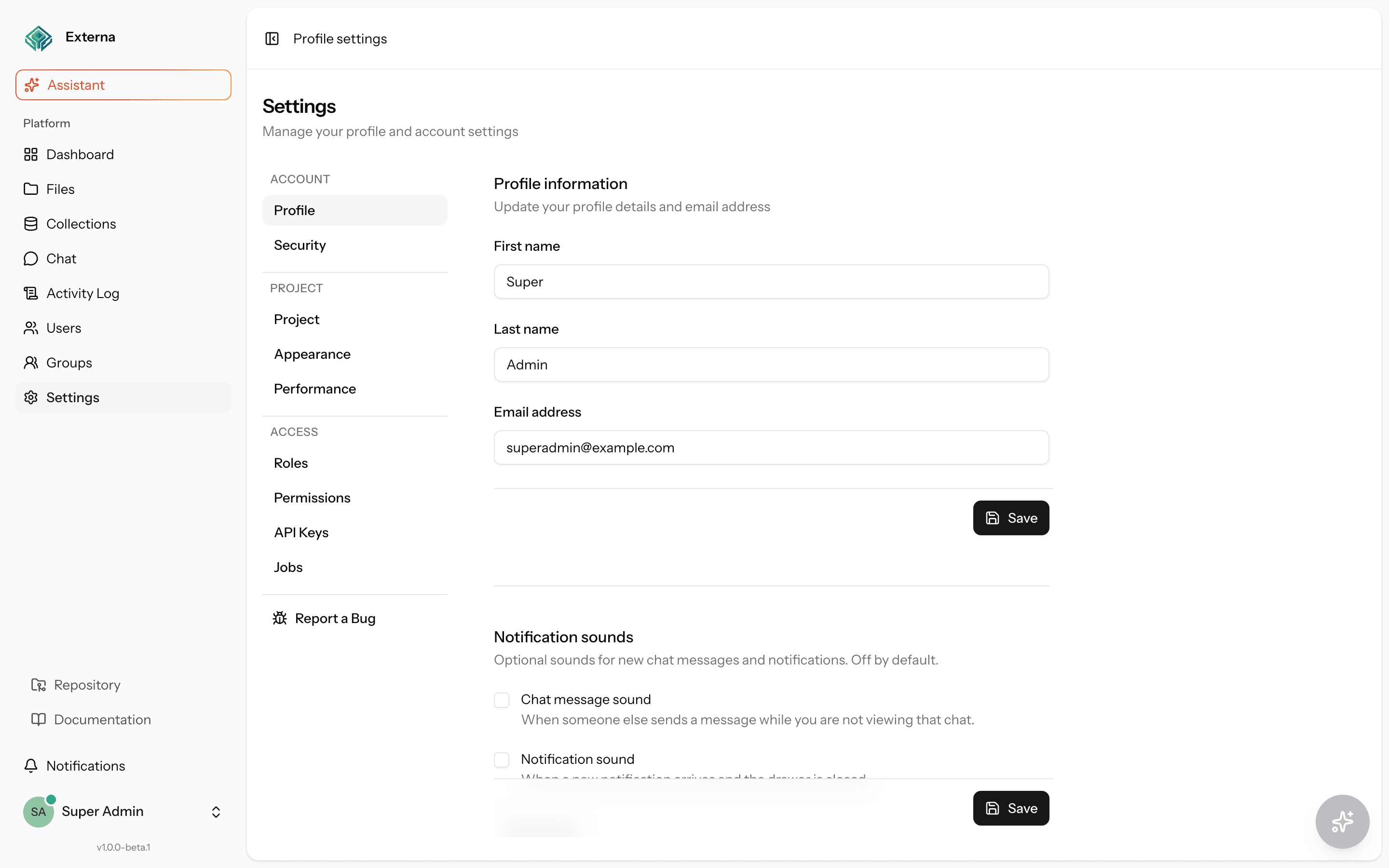 Account profile settings
