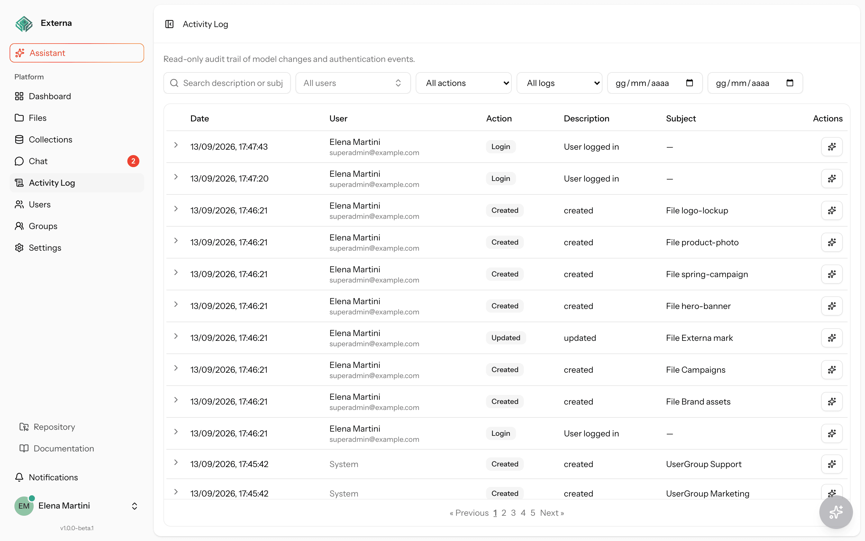 Activity log
