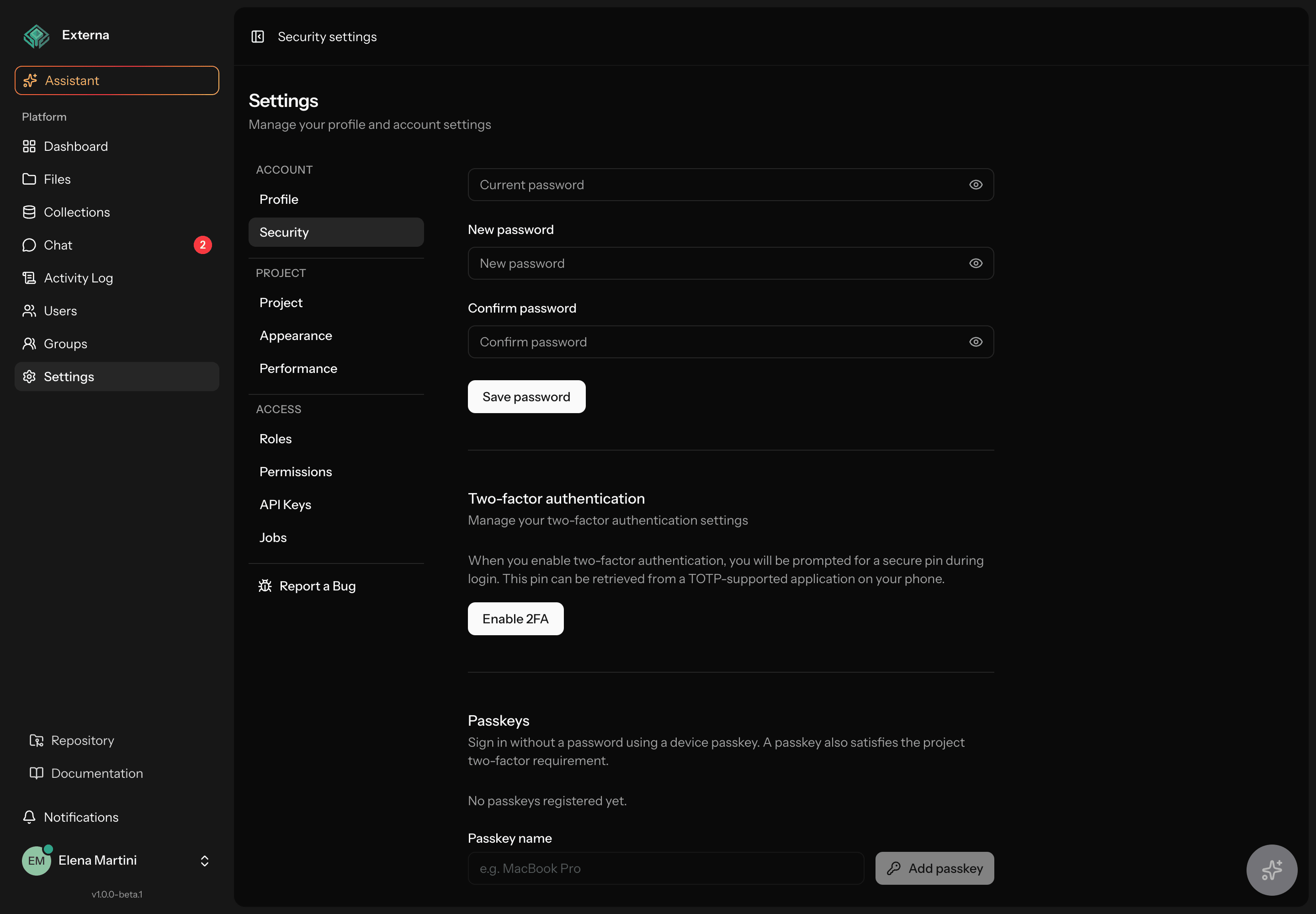 Security settings with passkeys