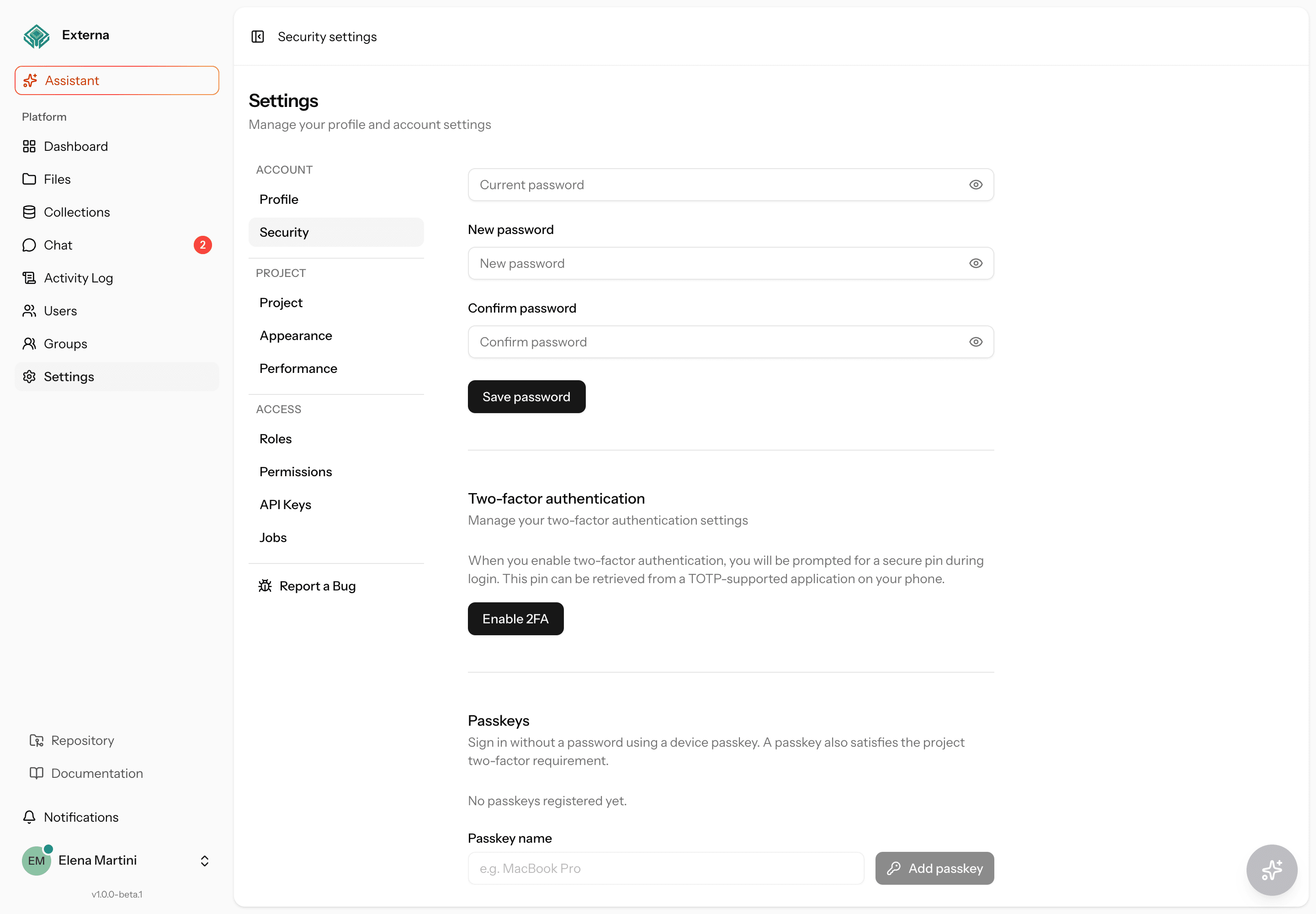 Security settings with passkeys