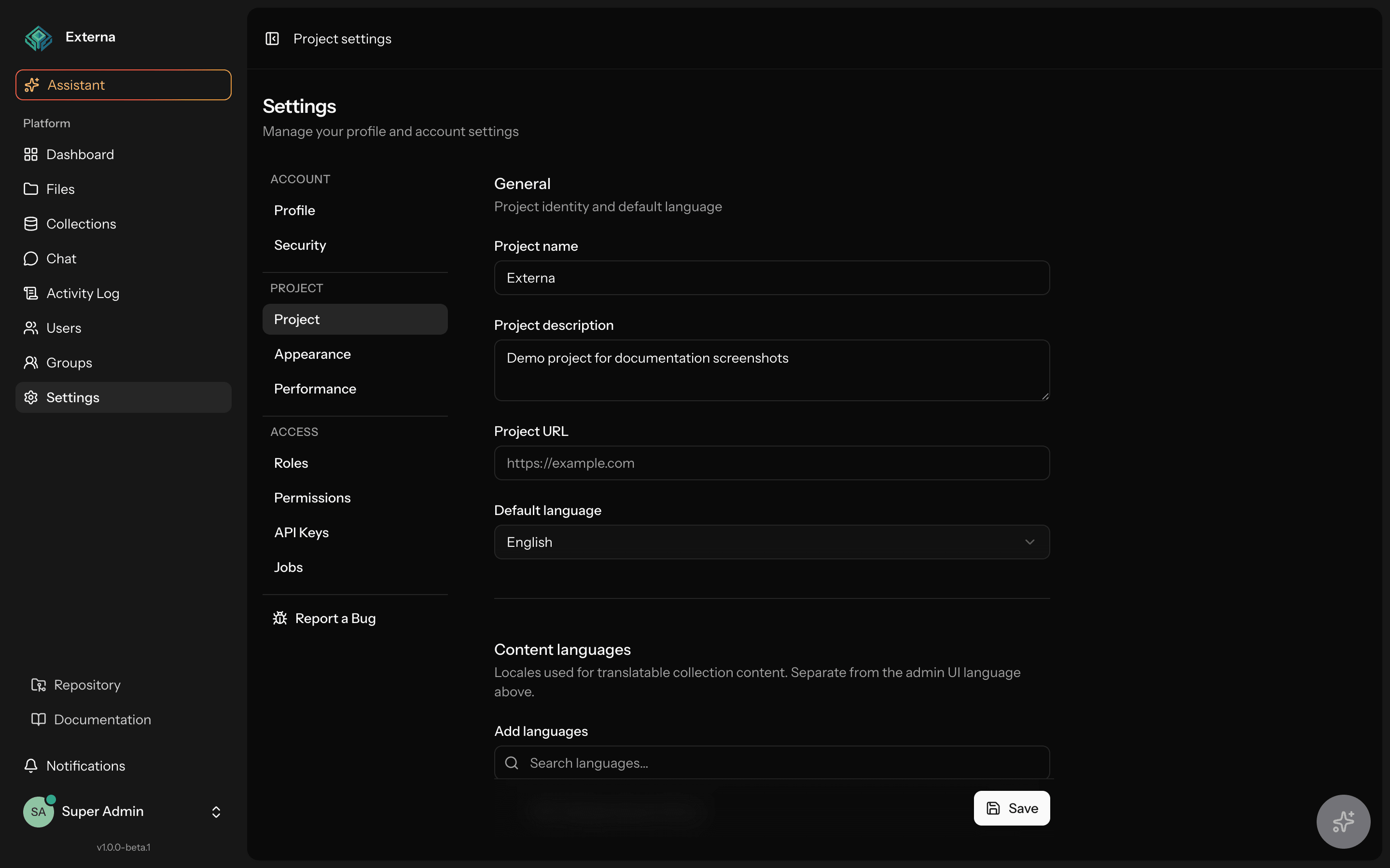 Project settings
