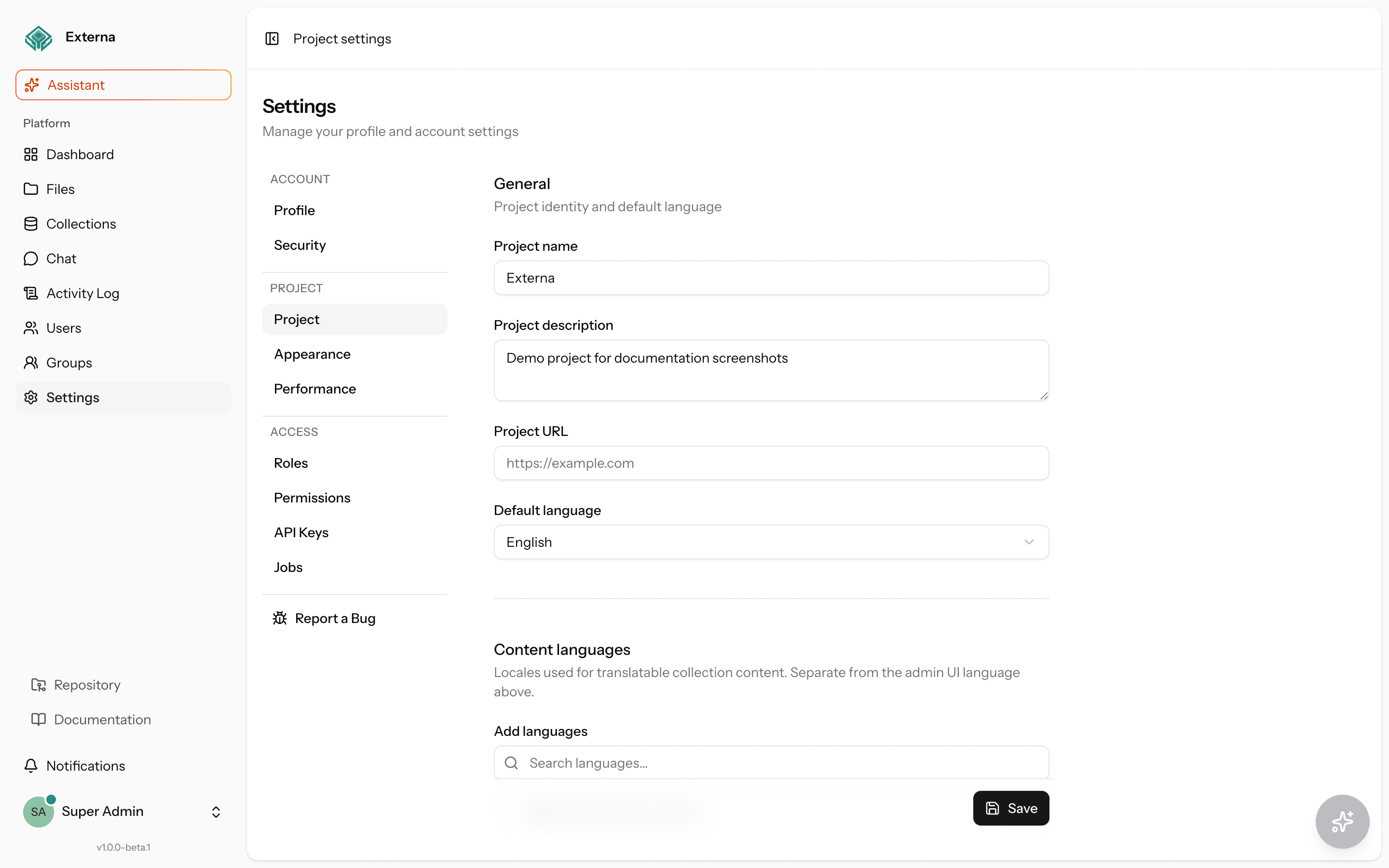 Project settings