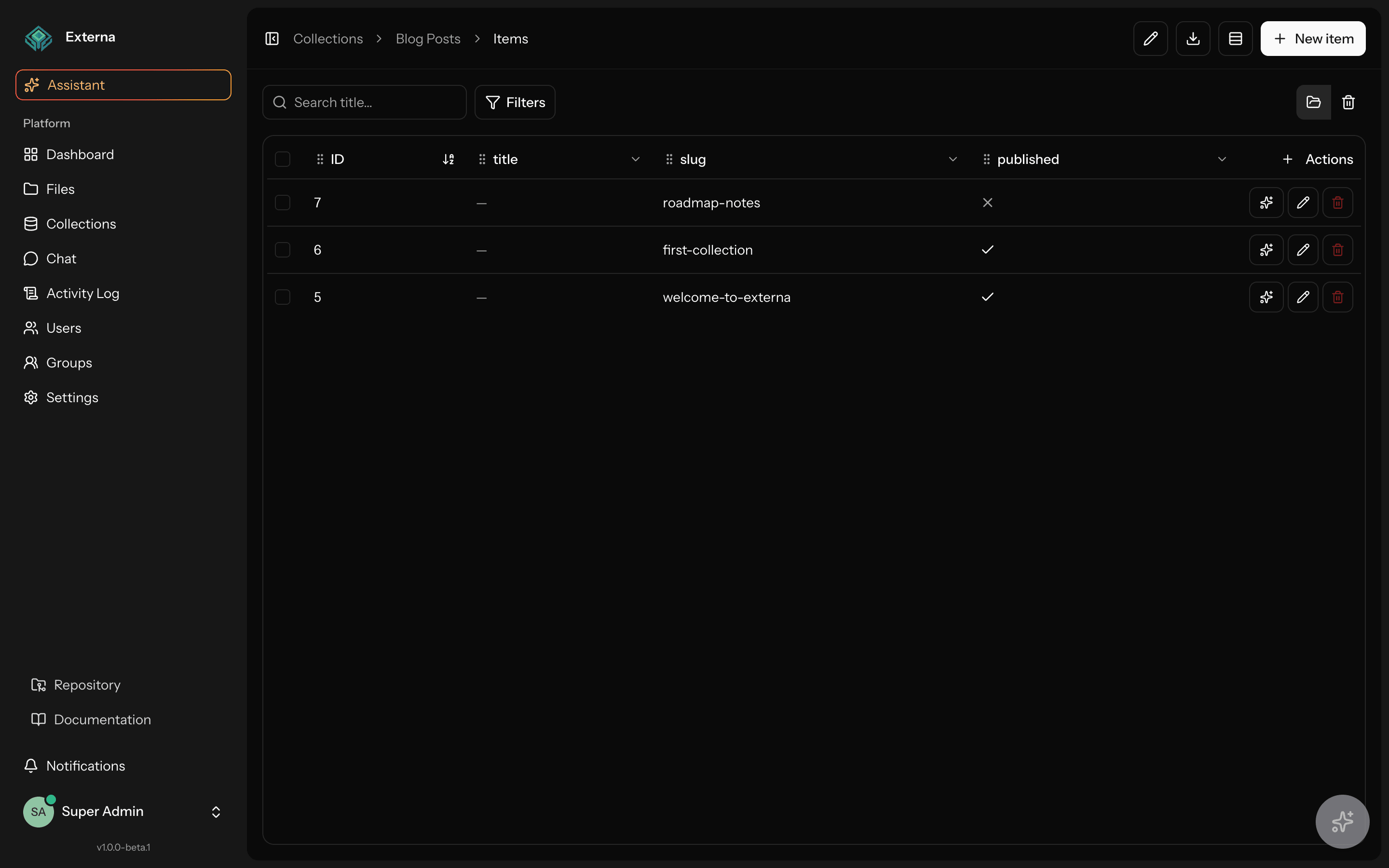 Collection items list