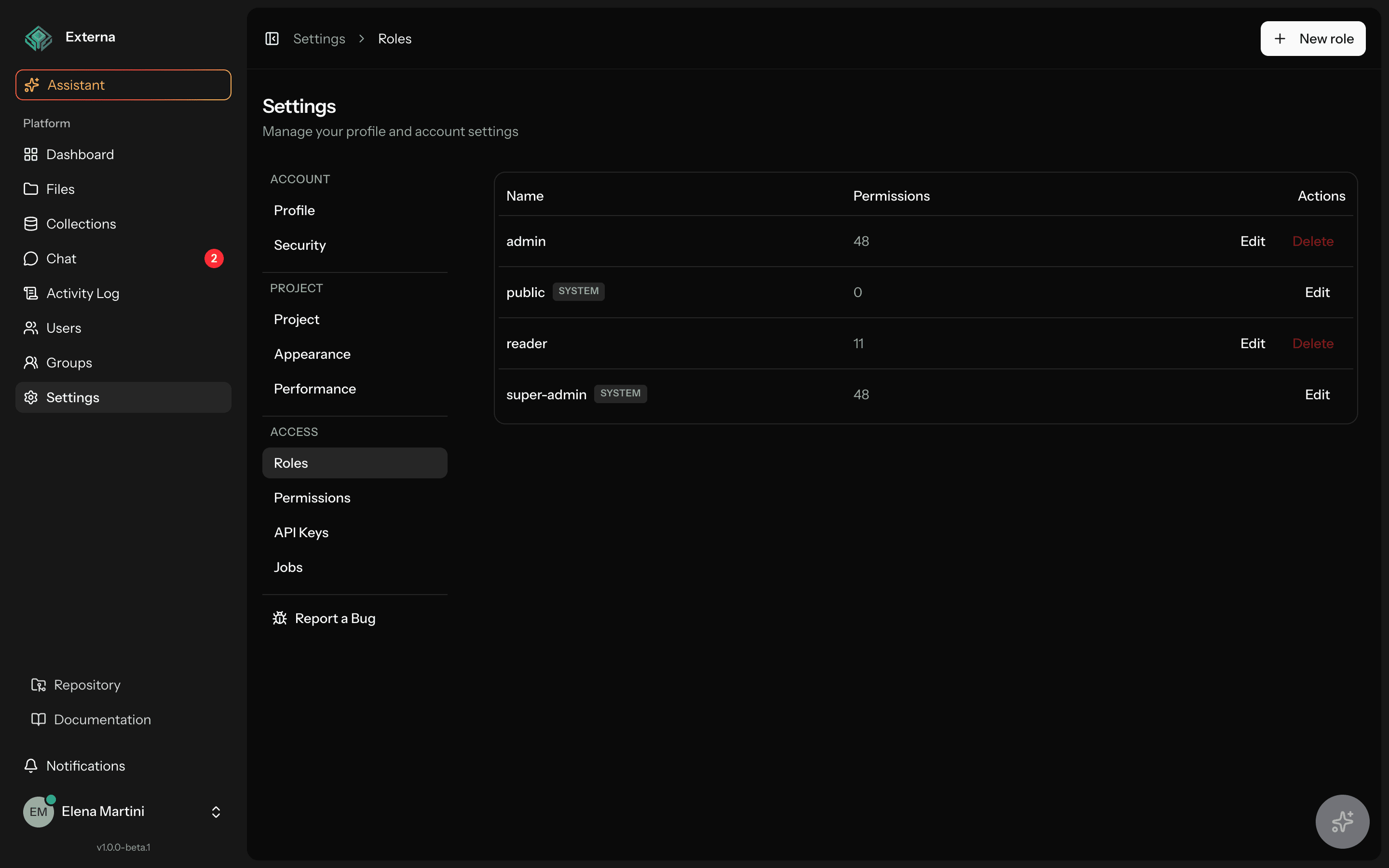 Roles settings