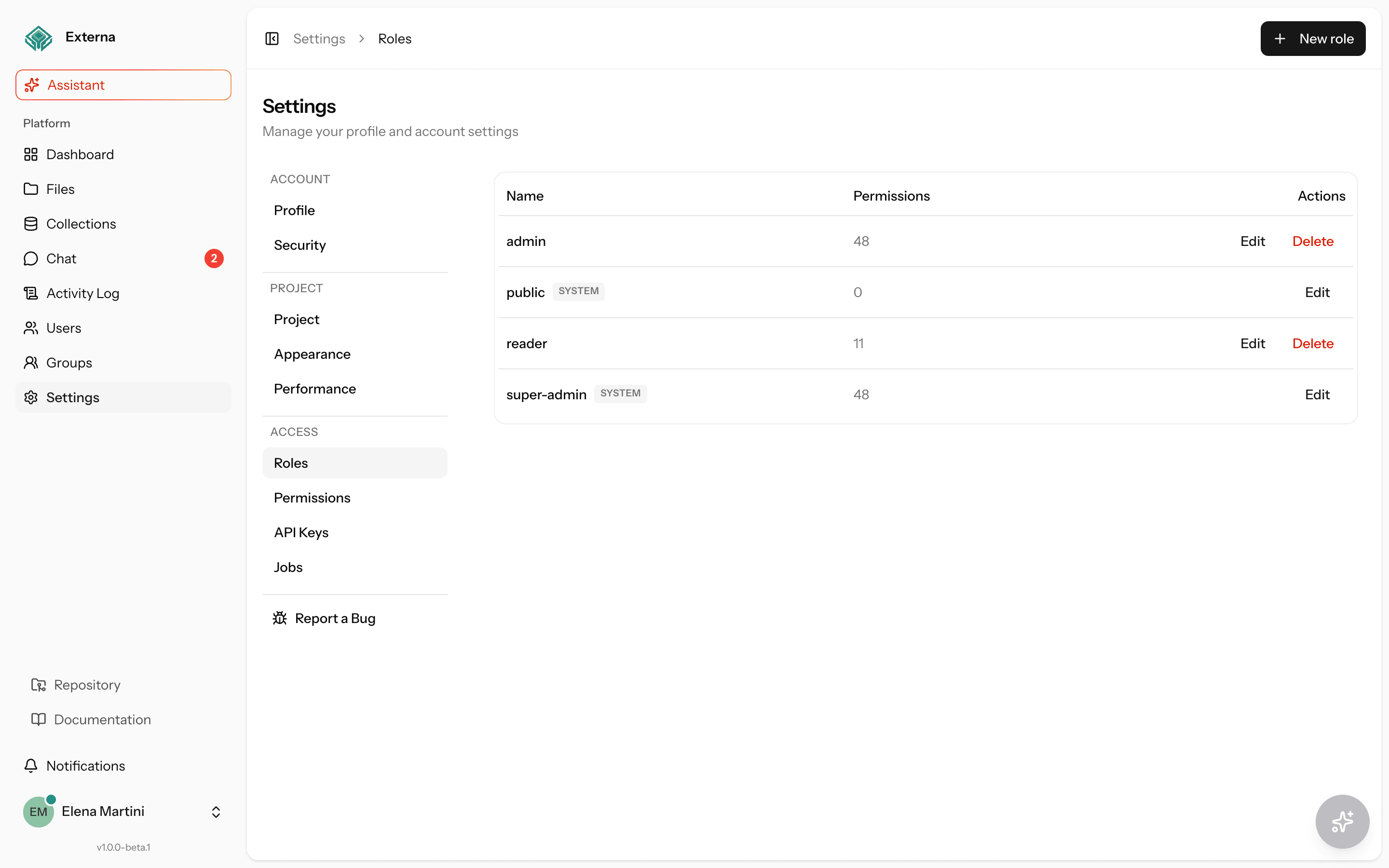 Roles settings